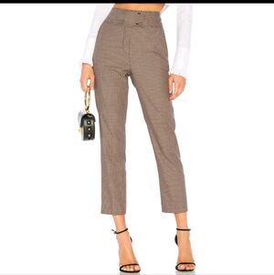 Rebecca Taylor Tan And Black Houndstooth High-waisted Ankle Pants